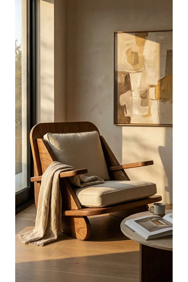 STYLISH Berjer Tekli Ahşap Ceviz Koltuk